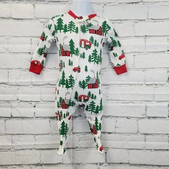 3-6 Month Infant  Forest Theme White and Green Footed Christmas Onesies - Picture 3 of 8